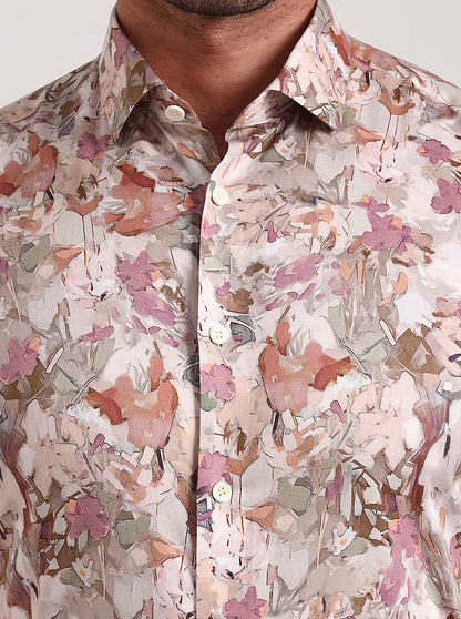 Beige Printed Slim Fit Party Wear Shirt | Wyre