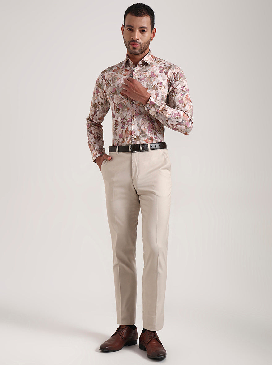 Beige Printed Slim Fit Party Wear Shirt | Wyre