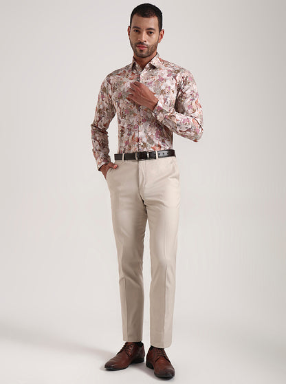 Beige Printed Slim Fit Party Wear Shirt | Wyre