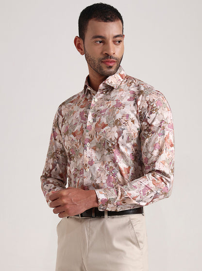 Beige Printed Slim Fit Party Wear Shirt | Wyre