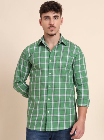 Light Green Checked Slim Fit Casual Shirt | JadeBlue