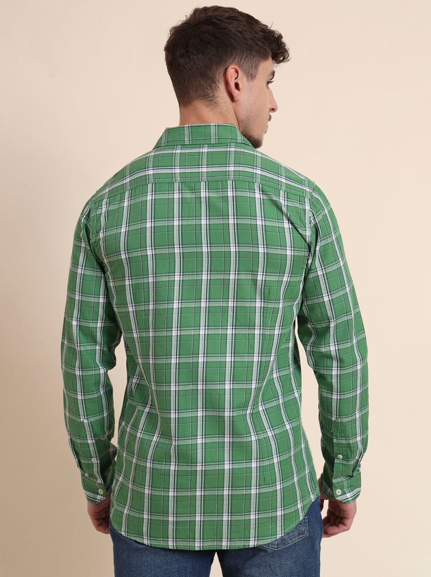 Light Green Checked Slim Fit Casual Shirt | JadeBlue