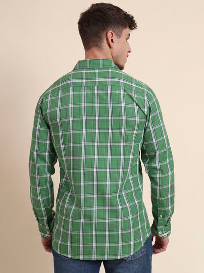 Light Green Checked Slim Fit Casual Shirt | JadeBlue