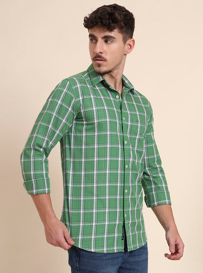 Light Green Checked Slim Fit Casual Shirt | JadeBlue