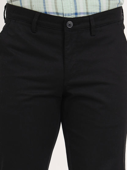 Black Solid Slim Fit Casual Trouser | Greenfibre