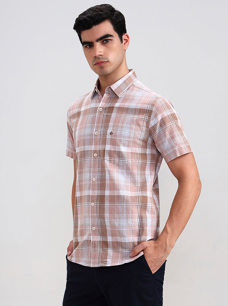 Brown Checked Slim Fit Casual Shirt | Greenfibre