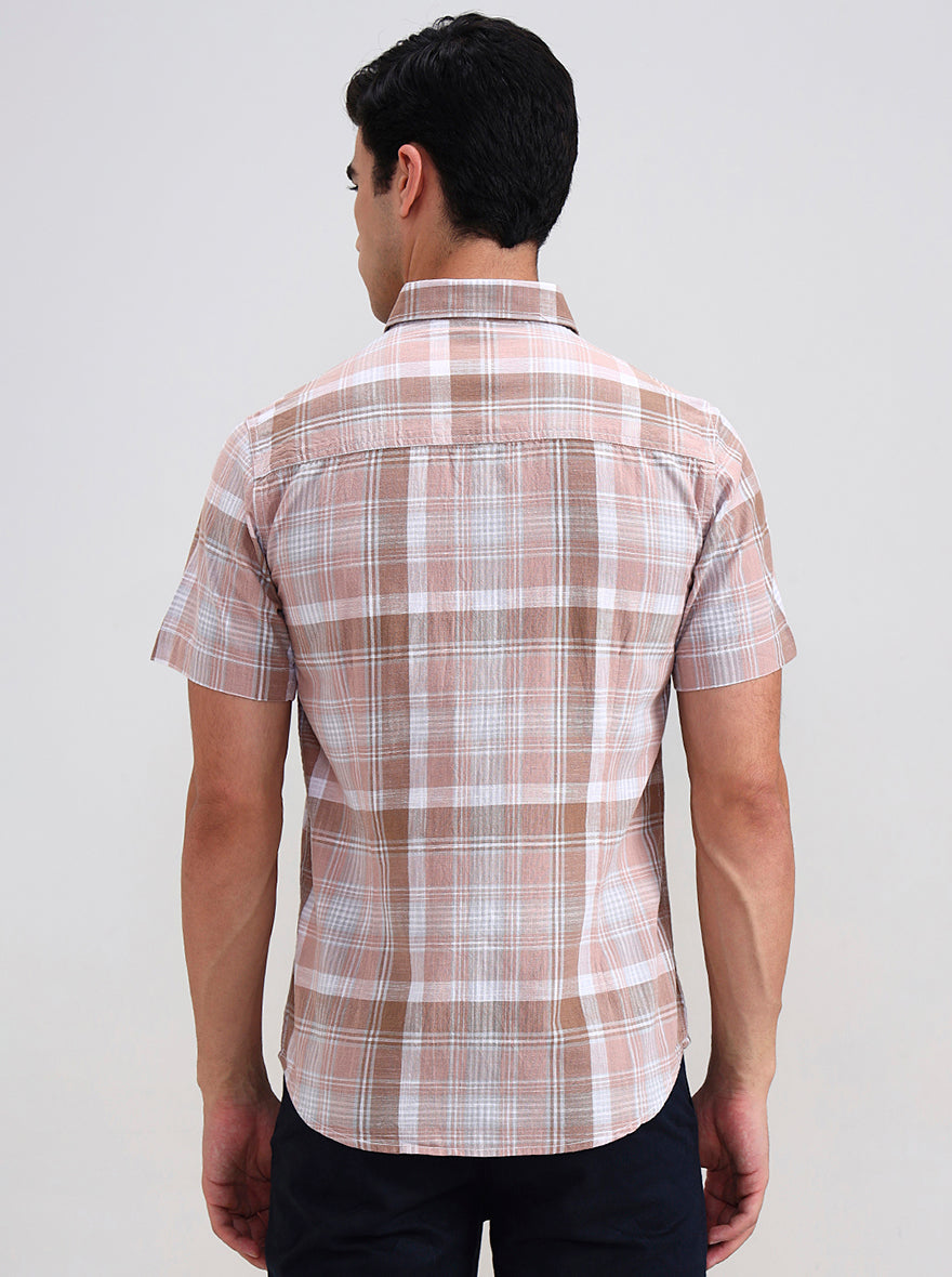 Brown Checked Slim Fit Casual Shirt | Greenfibre