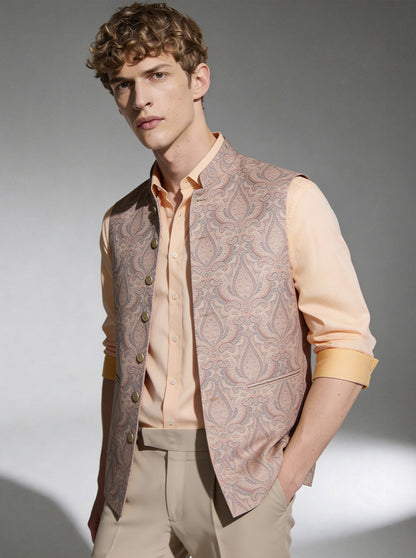 Peach Printed Waistcoat | Greenfibre