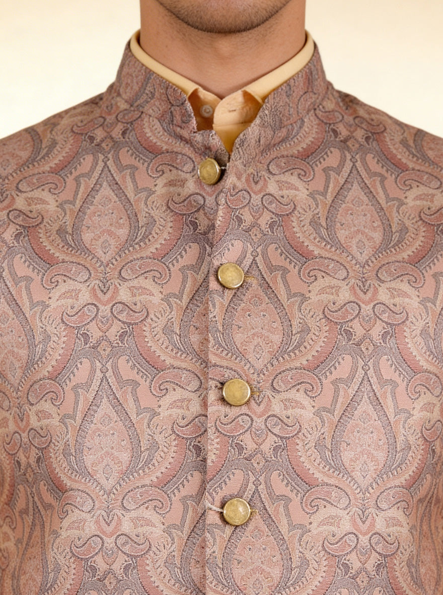 Peach Printed Waistcoat | Greenfibre