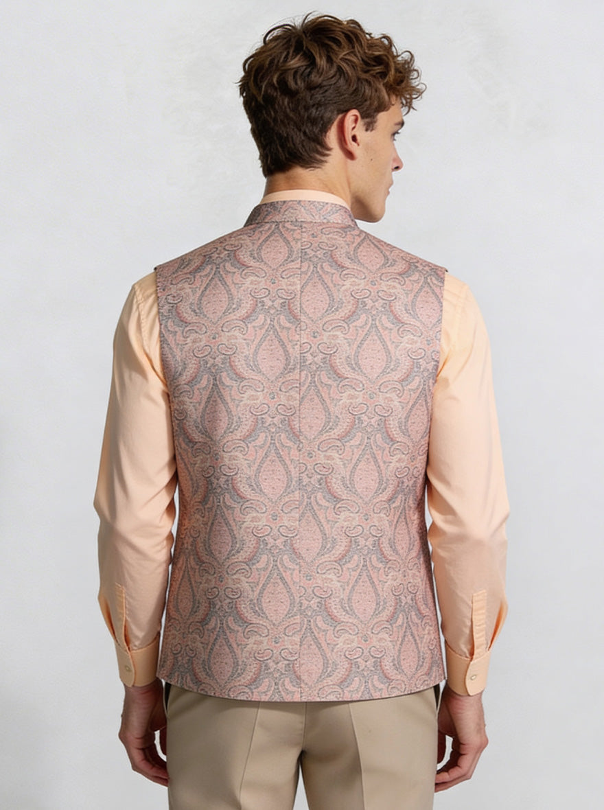 Peach Printed Waistcoat | Greenfibre