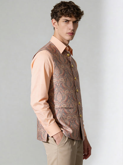 Peach Printed Waistcoat | Greenfibre