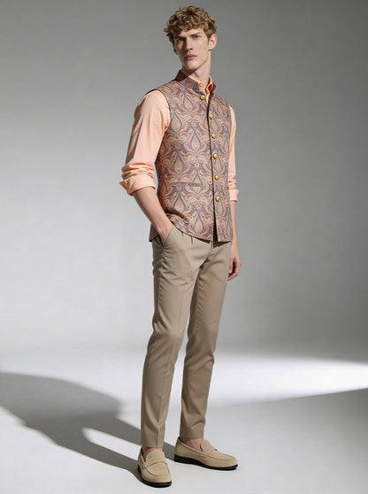 Peach Printed Waistcoat | Greenfibre