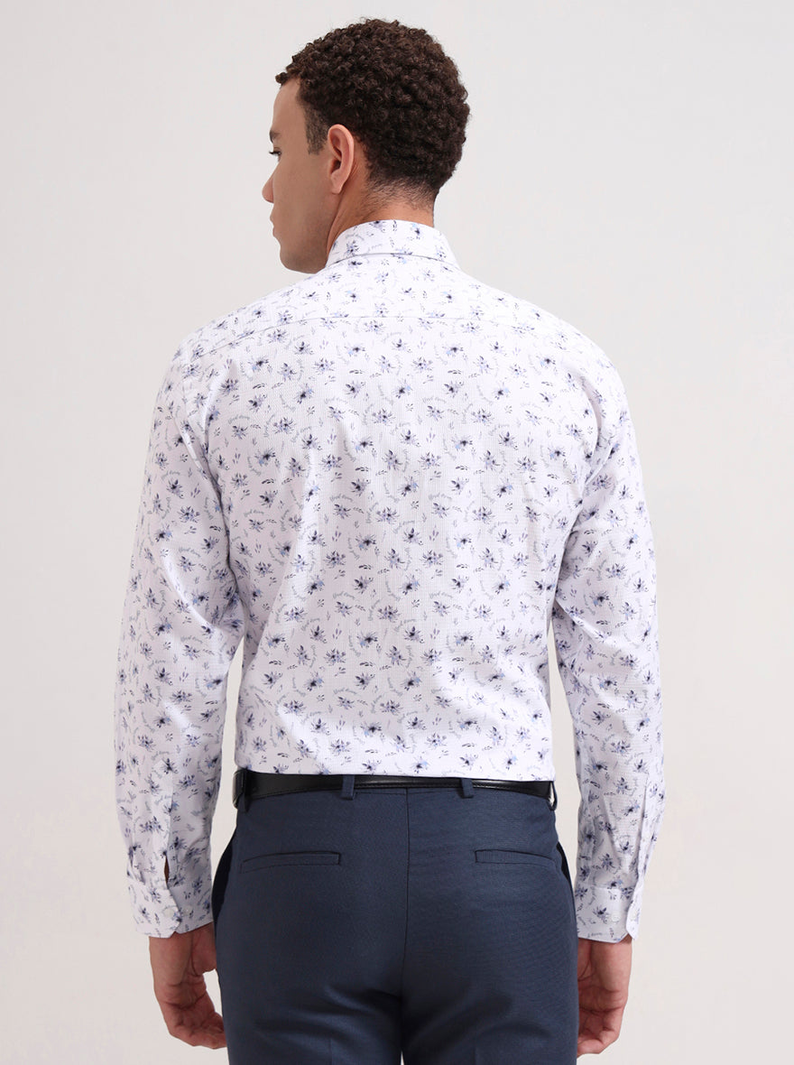 White & Blue Printed Slim Fit Formal Shirt | Metal
