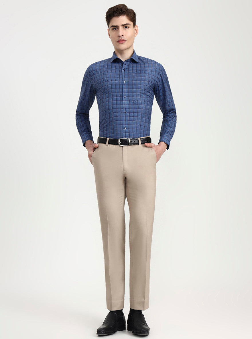 Dark Blue Checked Slim Fit Formal Shirt | Greenfibre