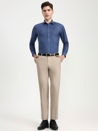 Dark Blue Checked Slim Fit Formal Shirt | Greenfibre