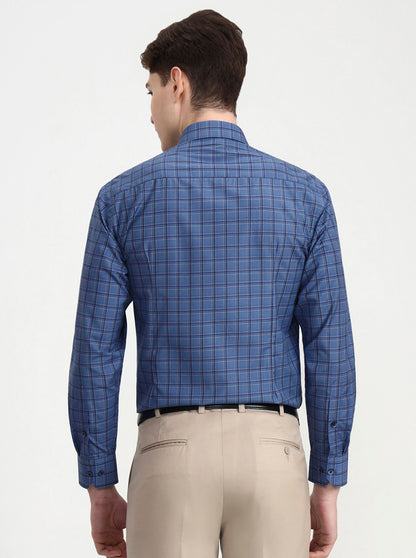 Dark Blue Checked Slim Fit Formal Shirt | Greenfibre