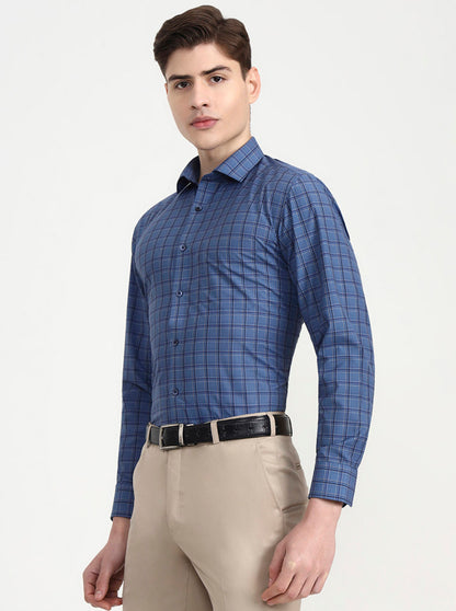 Dark Blue Checked Slim Fit Formal Shirt | Greenfibre