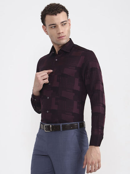 Wine Printed Slim Fit Formal Shirt | JadeBlue Super Luxe