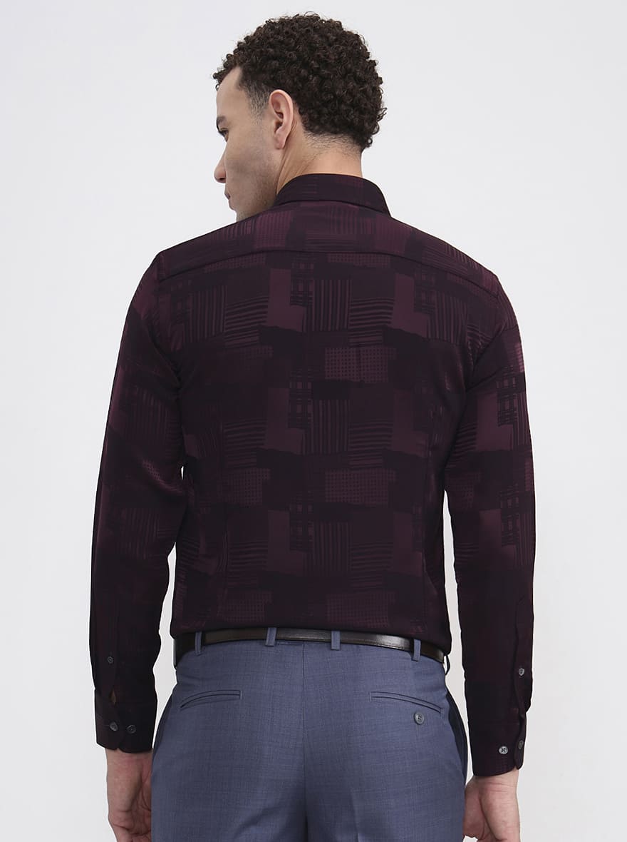 Wine Printed Slim Fit Formal Shirt | JadeBlue Super Luxe