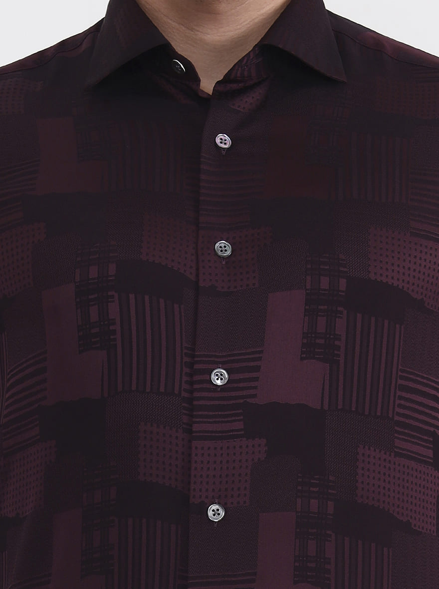 Wine Printed Slim Fit Formal Shirt | JadeBlue Super Luxe