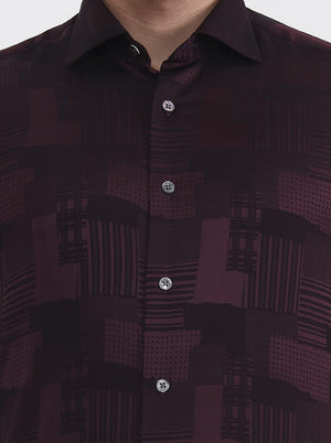 Wine Printed Slim Fit Formal Shirt | JadeBlue Super Luxe