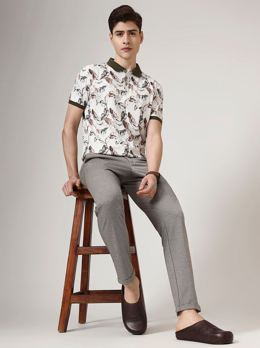 Brown Printed Venice Fit Casual Trouser | JadeBlue
