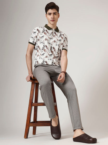 Brown Printed Venice Fit Casual Trouser | JadeBlue