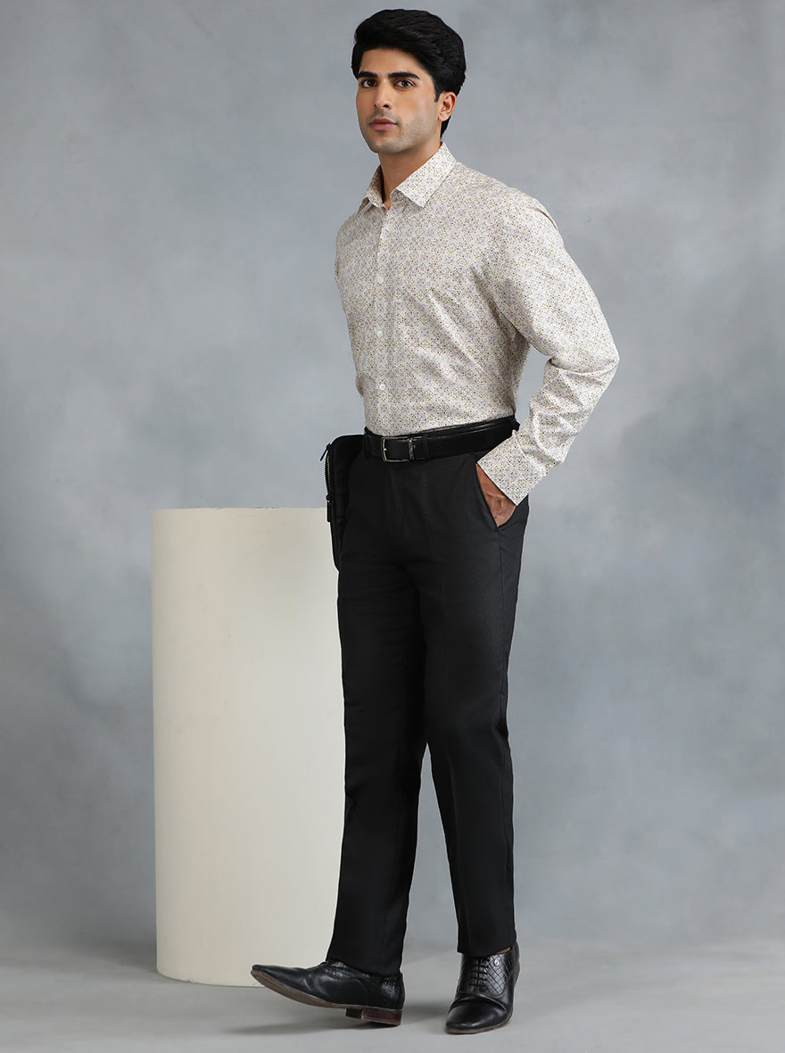 Cream Printed Regular Fit Formal Shirt | JadeBlue