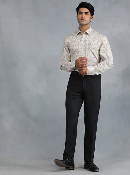 Cream Printed Regular Fit Formal Shirt | JadeBlue