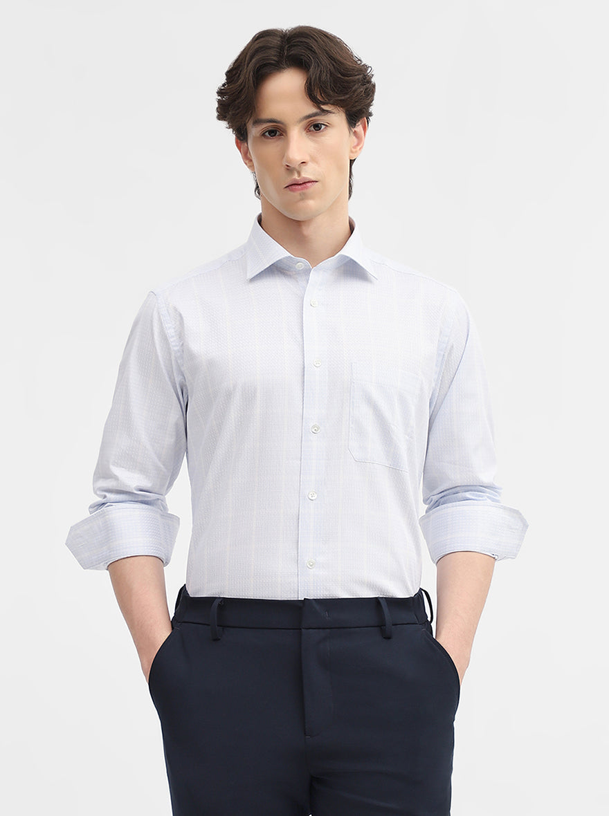Blue Checked Slim Fit Formal Shirt | JadeBlue Super Luxe