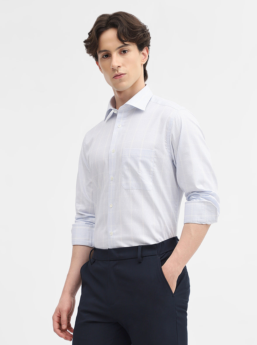 Blue Checked Slim Fit Formal Shirt | JadeBlue Super Luxe
