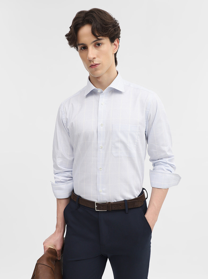 Blue Checked Slim Fit Formal Shirt | JadeBlue Super Luxe