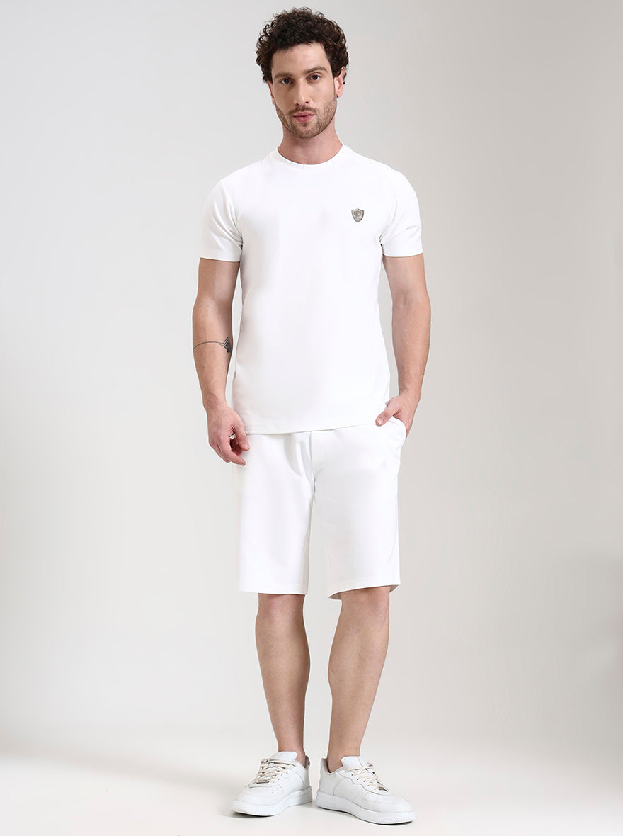 White Solid Slim Fit Shorts | JadeBlue