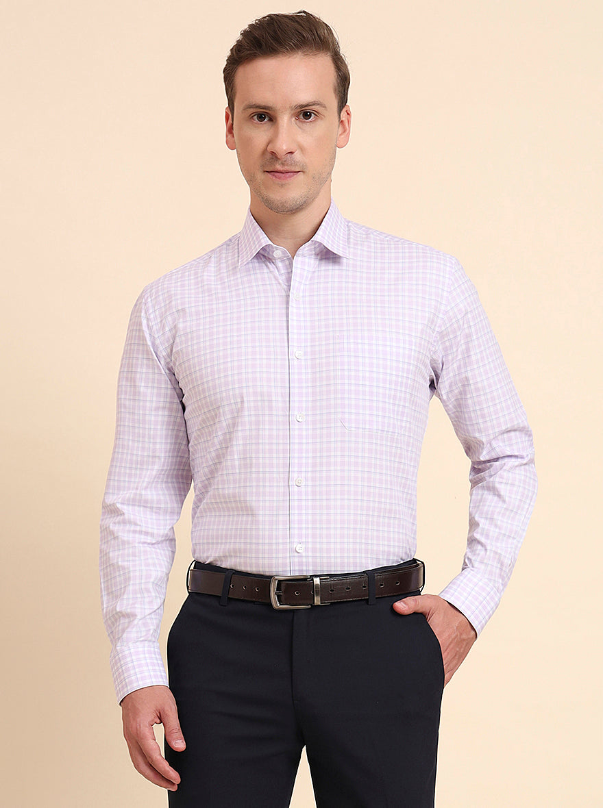Lavender Checked Regular Fit Formal Shirt | JadeBlue