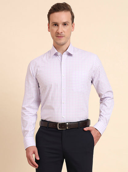 Lavender Checked Regular Fit Formal Shirt | JadeBlue