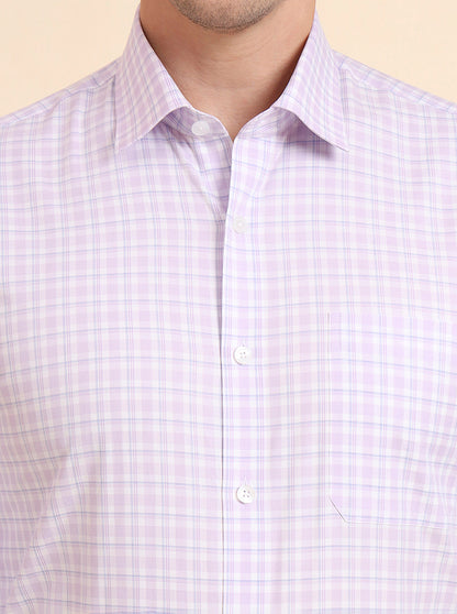 Lavender Checked Regular Fit Formal Shirt | JadeBlue