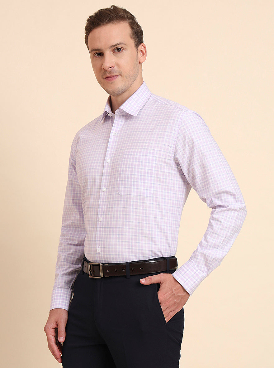 Lavender Checked Regular Fit Formal Shirt | JadeBlue
