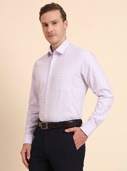 Lavender Checked Regular Fit Formal Shirt | JadeBlue