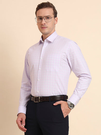 Lavender Checked Regular Fit Formal Shirt | JadeBlue