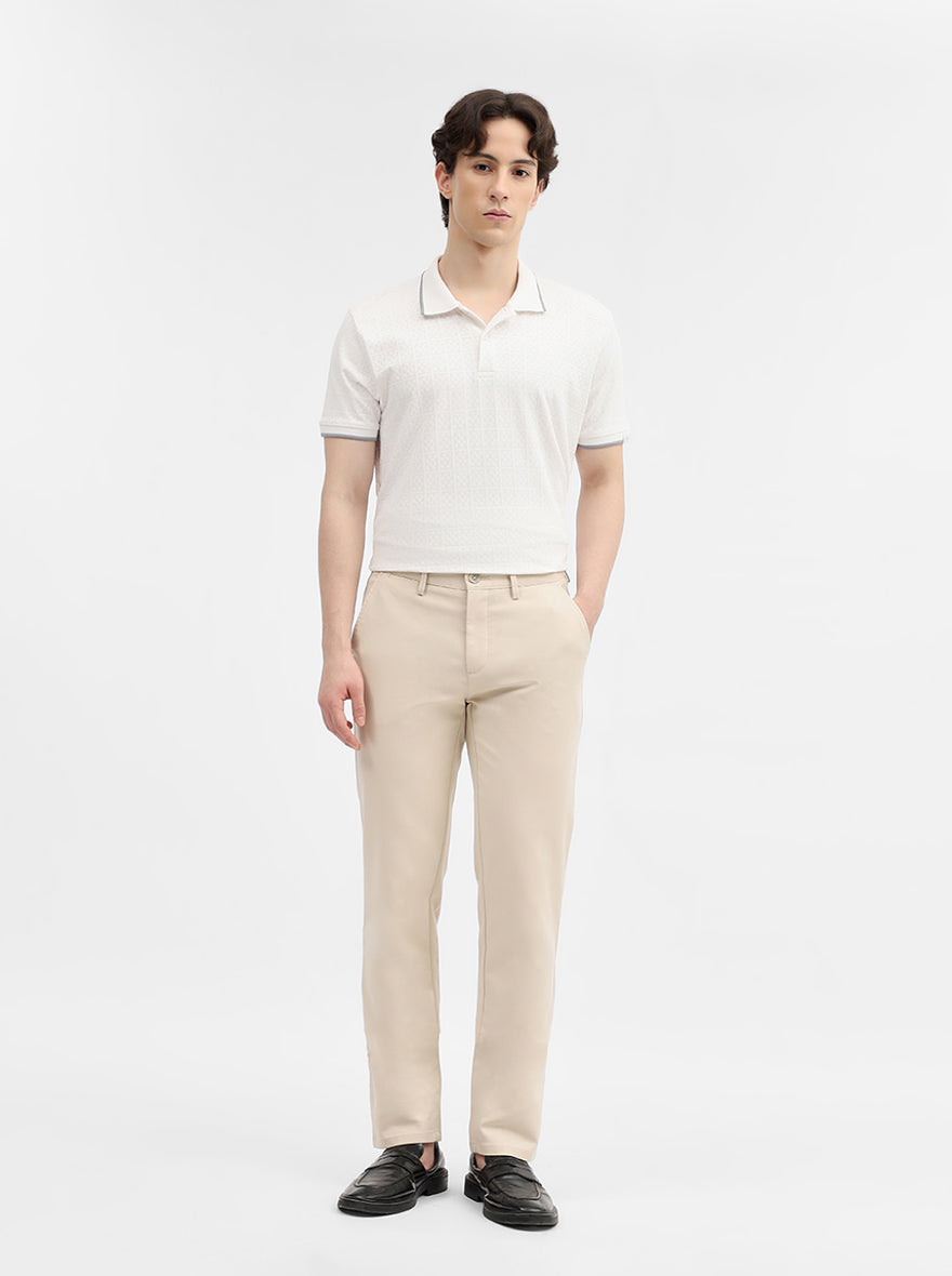 Cream Solid Uno Fit Casual Trouser | JadeBlue