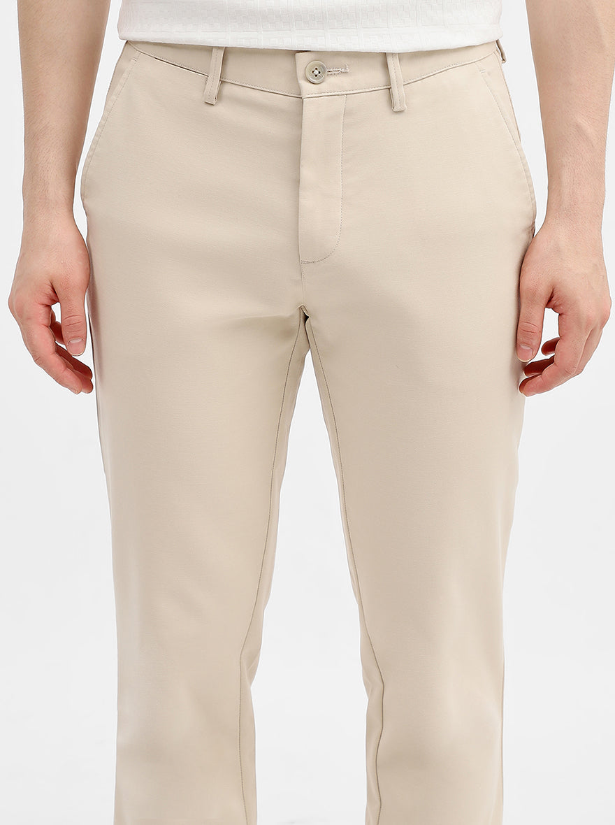 Cream Solid Uno Fit Casual Trouser | JadeBlue