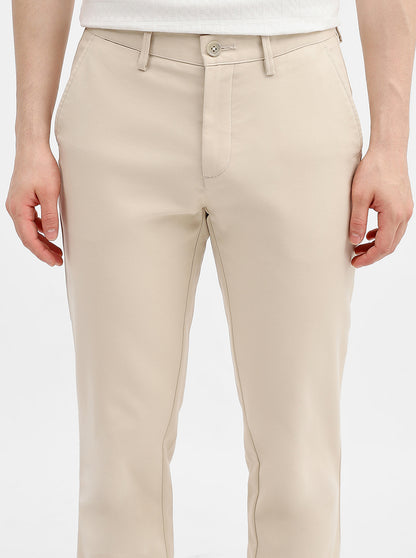 Cream Solid Uno Fit Casual Trouser | JadeBlue