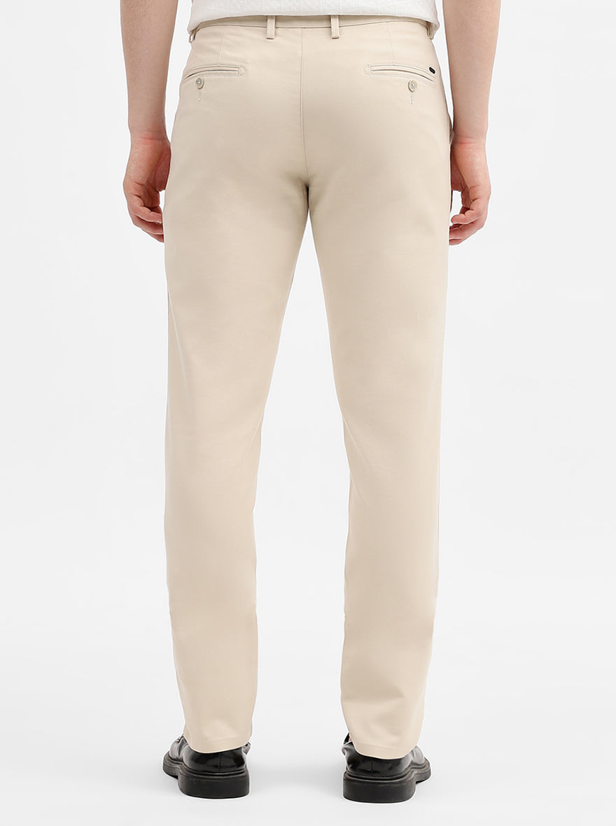 Cream Solid Uno Fit Casual Trouser | JadeBlue