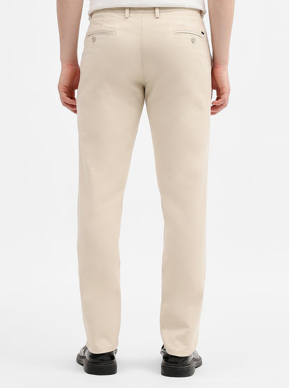 Cream Solid Uno Fit Casual Trouser | JadeBlue