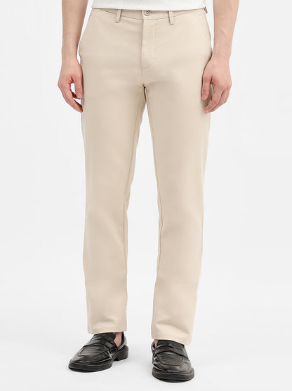 Cream Solid Uno Fit Casual Trouser | JadeBlue