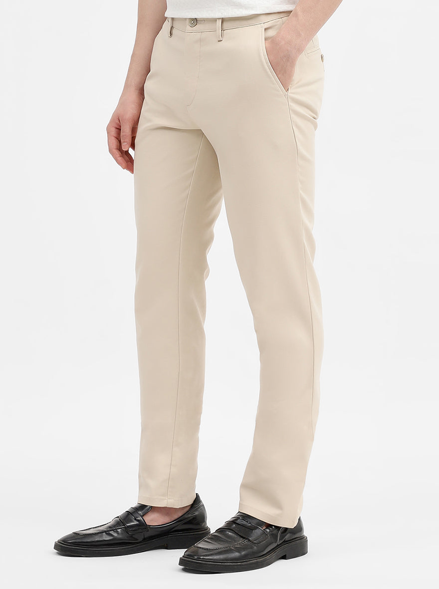 Cream Solid Uno Fit Casual Trouser | JadeBlue