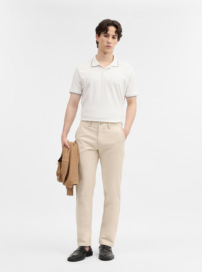Cream Solid Uno Fit Casual Trouser | JadeBlue