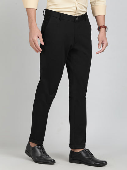 Black Solid Slim Fit Club Wear Trouser | JB Studio