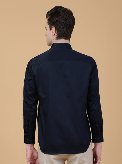 Navy Blue Solid Slim Fit Party Wear Shirt | Greenfibre
