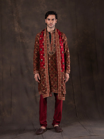 Green & Maroon Printed  Kurta Pajama | TULA